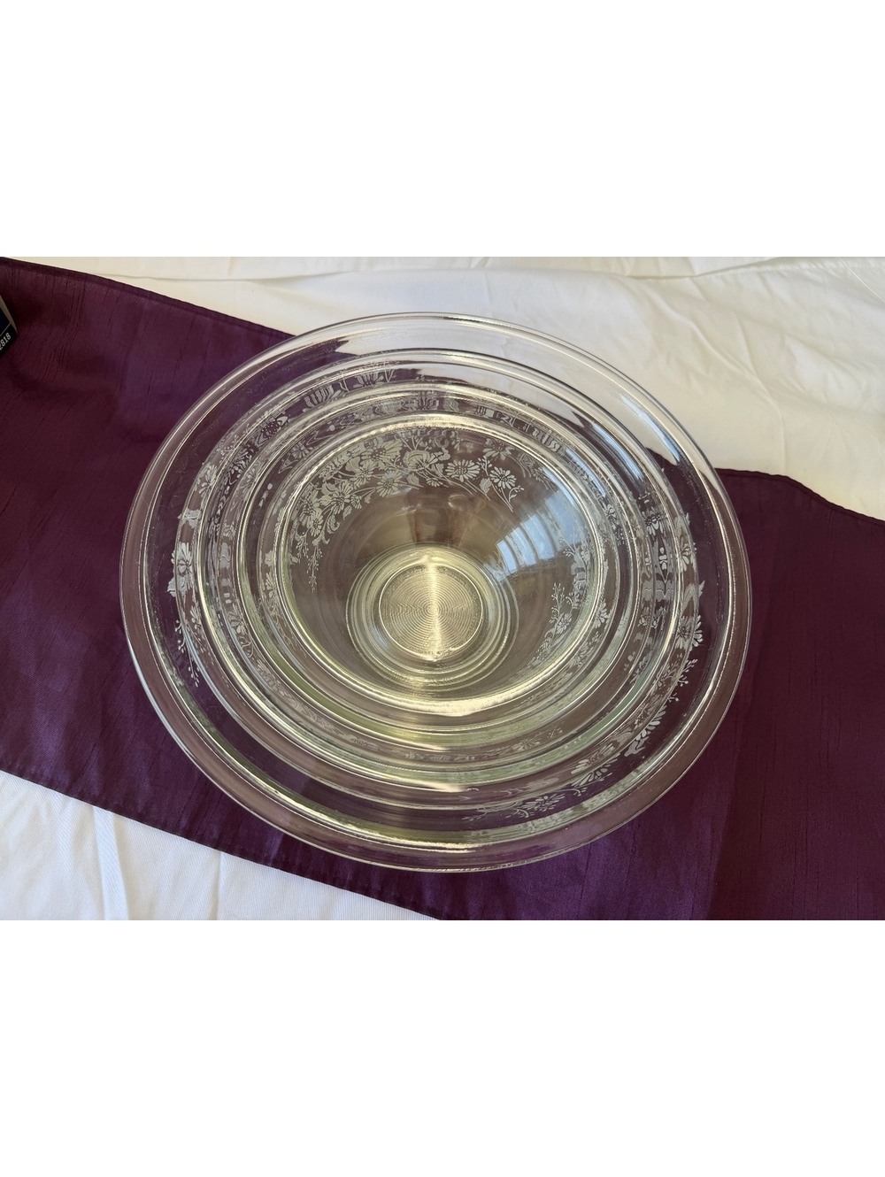 Vintage Pyrex Colonial Mist Clear Glass 4 Pc Nesting Mixing Bowl Set